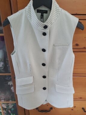 rag & bone Slade  Pinstripe Sleeveless Button Vest with Black Buttons